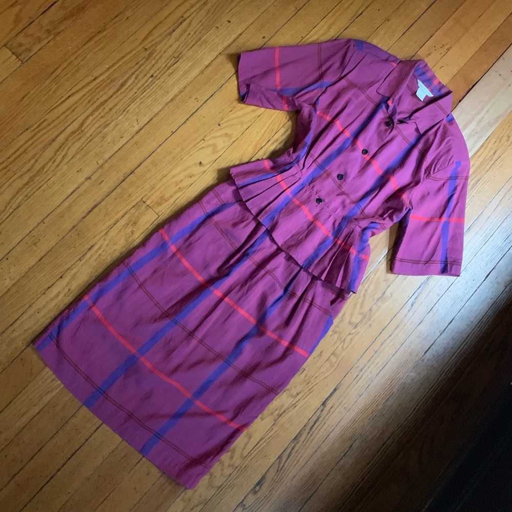Vintage 1980s Purple Plaid Two Piece